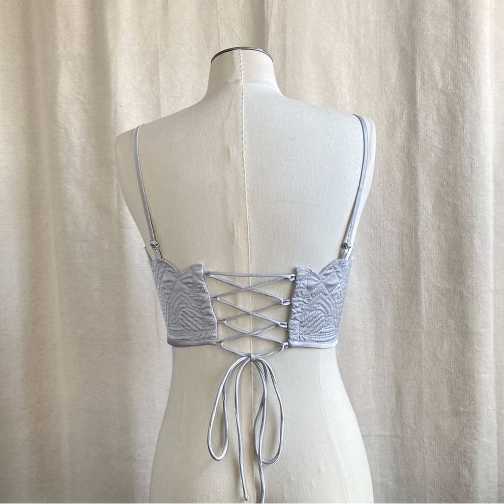 NEW Zara quilted cropped tank top silver grey open back sz S